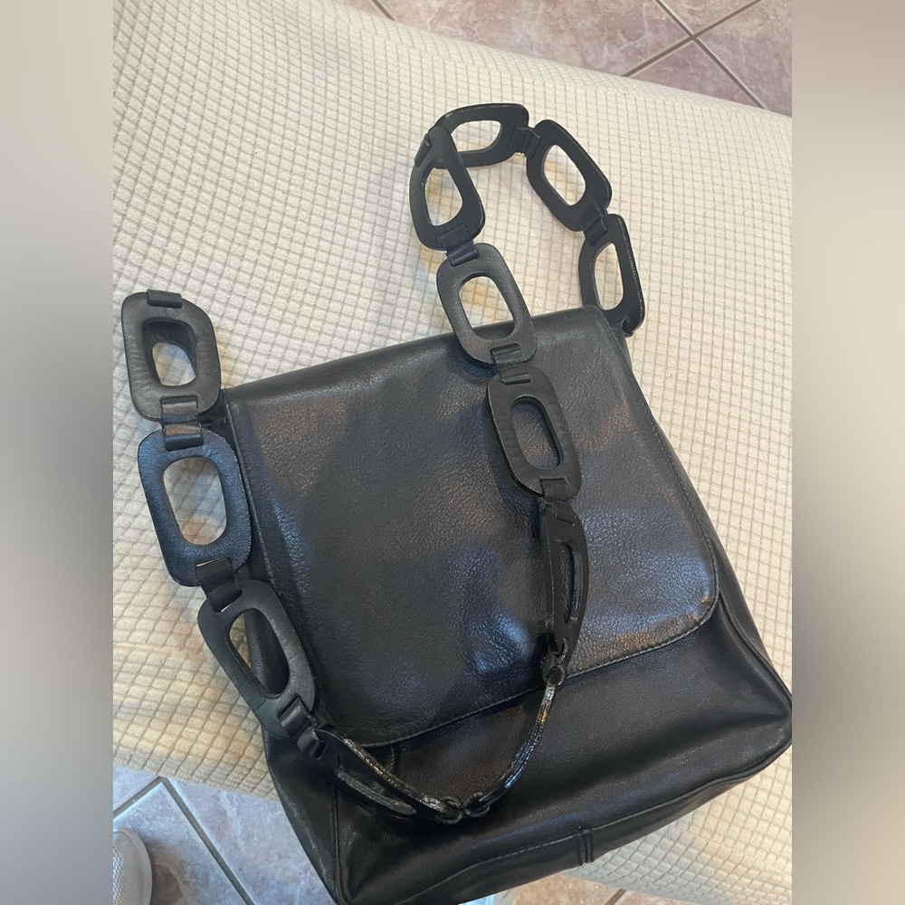 Black leather shoulder bag